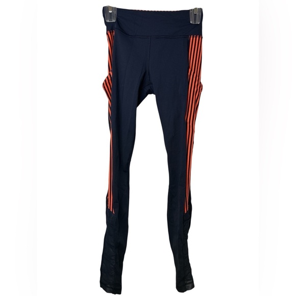 Lululemon Get Up and Glow Tights Navy Neon Orange Striped Size 4 Pockets - Picture 1 of 7